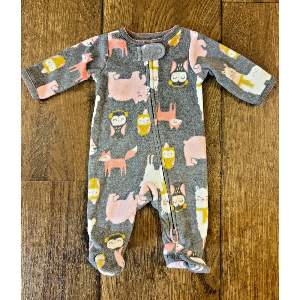 Child of Mine Carter's Sleeper Baby Girl Preemie Gray Good Woodland Fleece